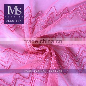 Wholesale pink embroidery beads french lace fabric 2016 for wedding