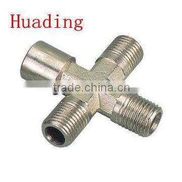 brass four way female fitting ,3/8 " 1/2" 1/4" brass fitting cross type fitting