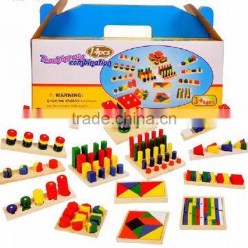 Early Educational Toy Montessori With 14pcs Wooden Geometry Blocks photo-4