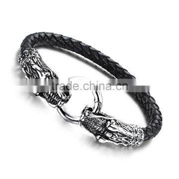 Wholesale Black Dragon Leather Bracelet Mens Leather Bracelet