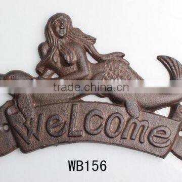 Cast Iron MERMAID WELCOME Plaque DOLPHIN Sign Nautical Wall Decor