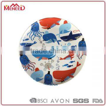 Hot sell shark octopus print baby safety custom design plastic melamine round plate