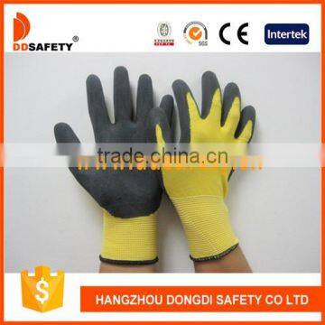 13G Yellow Nylon Gloves With Black Nitrile Palm Coated Safety Gloves