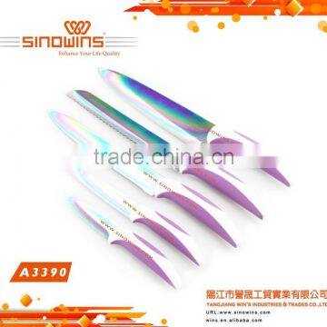 A3390-1 New Design 5pcs Colorful Titanium Blade Stainless Steel Kitchen Knife Set photo-2