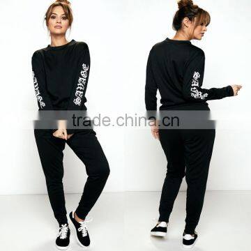 Designer Female Tracksuit Black Hoodie Casual Slim Fit Spring Printed On Sleeves Loungewear Wholesale Womens Cheap Tracksuits