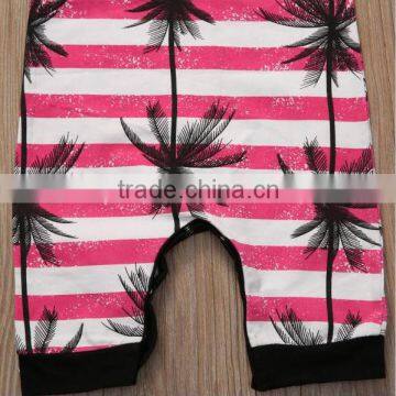 Summer Baby Sleeveless Coconut Tree Print Stripe Crotchless Bodysuit photo-5
