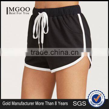 MGOO Black Drawstring Waist Contrast Binding Dolphin Shorts Sport Cotton Shorts Plain Hot Shorts