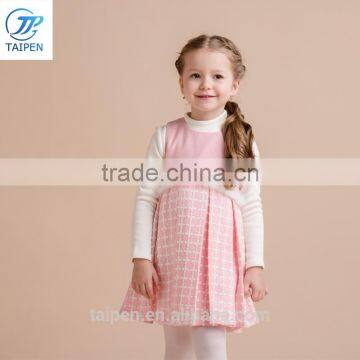 Latest Design Girl's Pink Party Dress With Lace And Pleated Sleeveless Woolen Dress