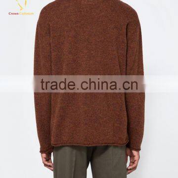 Knitting Pattern Crew Neck Men Cashmere Sweater Autumn Solid Color photo-3