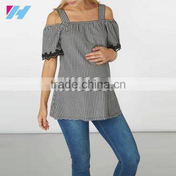 Wholesale Maternity Clothes With Monochrome Gingham Top Loose And Comfortable