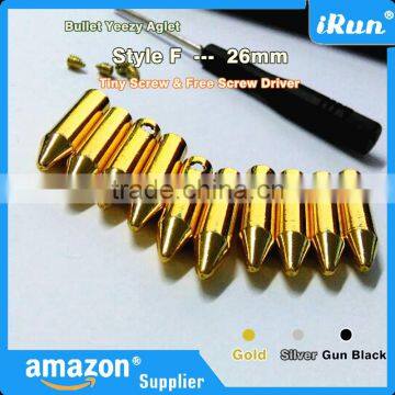 (MOQ:100pcs) Metal Round Bullet Cylinder Aglets For Yeezy Shoe Laces Tips DIY Replacement Scew On No Glue - 26 mm