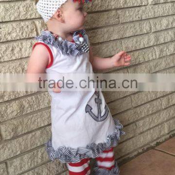 2015 New Hot Sell Anchor Red White Girl Outfits With Matching Necklace and Bow Wholesale Set photo-2