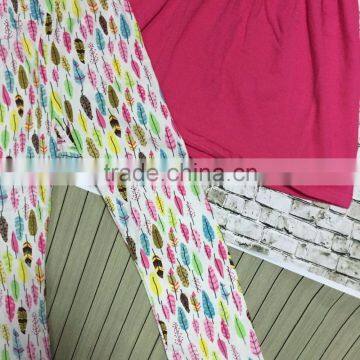 Christmas Winter Clothing Girl Kids Feather Print Pant Scarf Clothes Hot Pink Top Baby Kids Wear Set photo-2