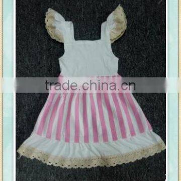 Baby dress 2017 new style red and white vertical stripe short sleeve little kids frock dress