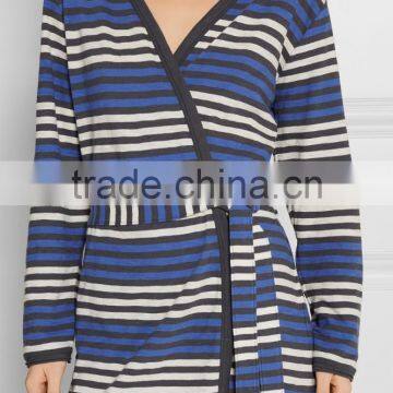 Comfortable Slip On 100% Cotton Womens Loungewear With Attached Belt in Colorful Stripes photo-2