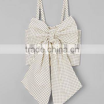 Fashion Ivory Polka Dot Tank Fancy Girl Tops With Bow Soft Kids Clothing GT90428-6