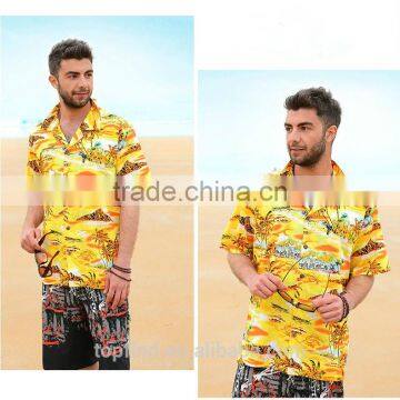 Men's short sleeve yellow color hawaiian shirts