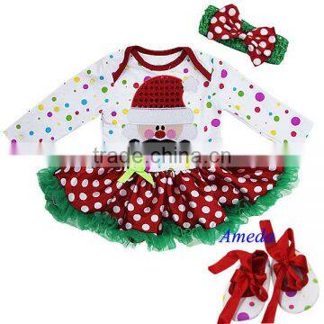 Baby Christmas Mustache Bling Santa Colorful Polka Dots Long Sleeves Bodysuit Jumpsuit Pettiskirt Headband Crib Shoes NB-18M