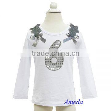 Girls Bling Silver 1st - 6th Birthday White Long Sleeves Tee photo-6