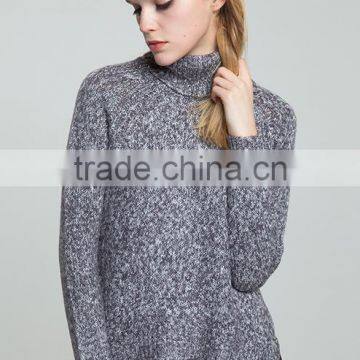 Ladies Custom Loose Knitted Irregular Hem Turtleneck Sweater With Wholesale Price photo-2