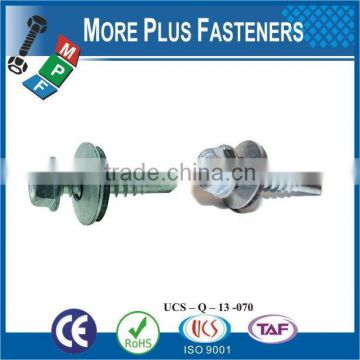 Taiwan #12-14 x 3/4" Hex Unslotted Hex Washer Head Epoxy #3 410 Stainless Steel Bonded Sealing Washer Self-Drilling Screw