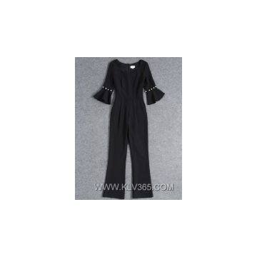 European Style Women Elegant Flared Sleeve Long Jumpsuit Pants photo-2
