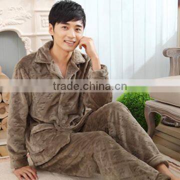 Hot Selling Flannel Fleece Men Sleepwear Brown Thick Keep Warm and Low Price photo-4