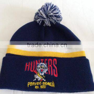 Hot sale Custom 100% Acrylic Men's Beanie Fold Pom Fans Beanie for Sale