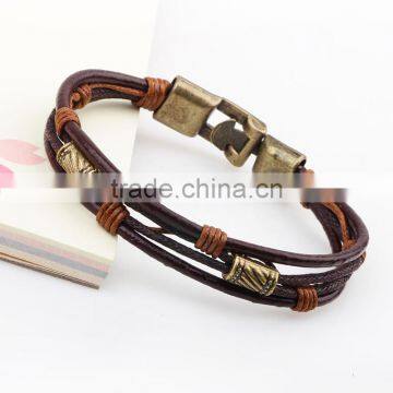 XP-LB-2182 Hot Sale Ancient Bronze Metal Alloy Leather Bracelet photo-2