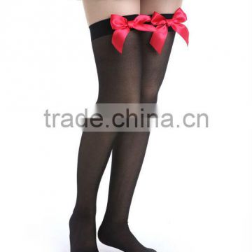 Latest Design Promotion Exclusive Sexy Sweetheart Anti-slip Plain With Love Heart Red Bow As Nurse Model Stocking