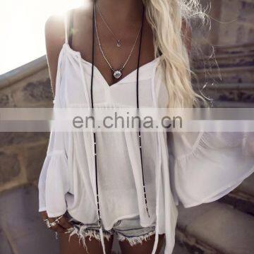 2017 Frames Should Be Exclusive Beach Bralet White Trumpet Sleeve Shoulder Blouse