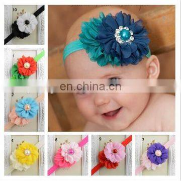 Europe and the United States hot sell 2 Flower Chiffon festoon drill combination hair band multicolor baby headbands