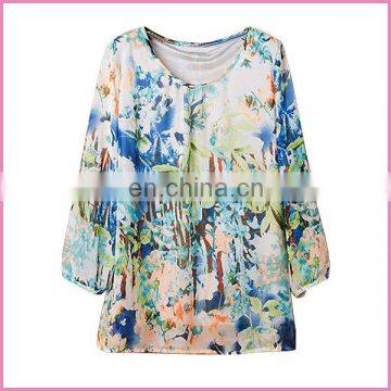 OEM half sleeves double or single layer floral printed lady blouse