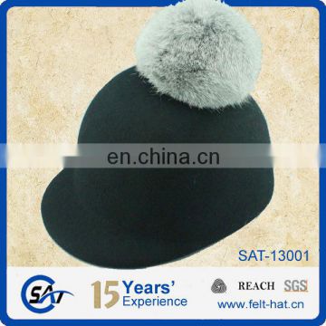 black waterproof wool felt baseball cap with big pompon