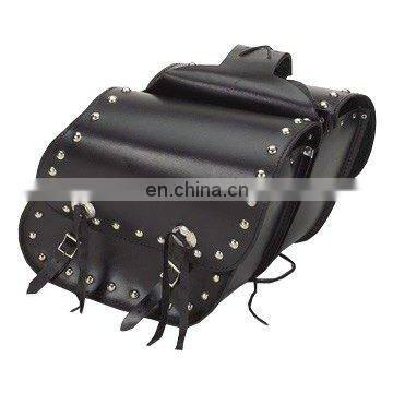 HMB-4036A LEATHER MOTORCYCLE SADDLE BAGS SET CONCHO STUDDED SLANT