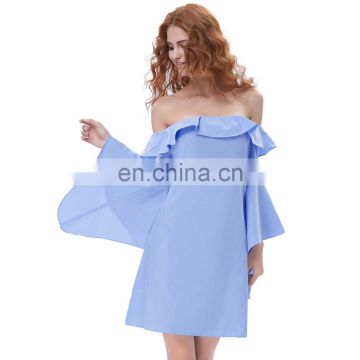 Kate Kasin Sexy Womens Half Sleeve Waterfall Cuffs Off Shoulder Light Blue Mini Dress KK000678-1