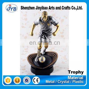 Golden color resin material souvenir football kick the ball trophy