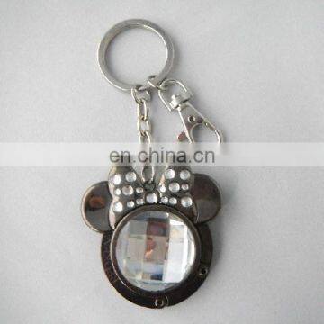 Minnie shaped black custom handbag hooks keyring with shiny acrylic stone