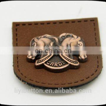 exquisite looking for brushed copper horse head metal leather label for clothing