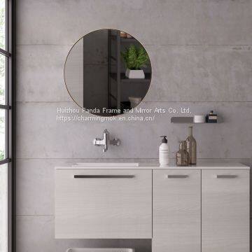 Decorative Modern Stainless Steel Frame Round Mirror Brushed Copper Round Wall Mirror photo-3