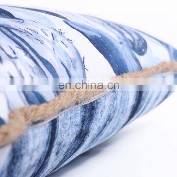Custom Polyester Waterproof Blue Outdoor Cushion Luxury Covers Cactus Pattern With Linen Fringes photo-7