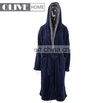 Factory price wholesale super soft double layer sherpa 100% polyester bathrobe men with hood