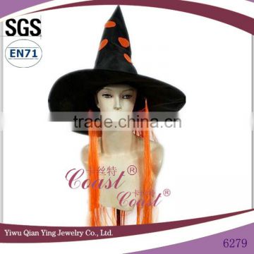 halloween witch hat design with long orange wigs