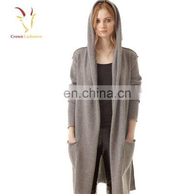 Ladies Woolen Cashmere Long Sweater Fashion Cardigan with Hood