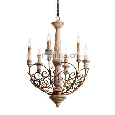 American country retro art wood chandelier light vintage green lighting fixture