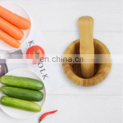 Kitchen Tools Bamboo Wood Grinding Pinch Bowl Natural Bamboo Mortar And Pestle Set