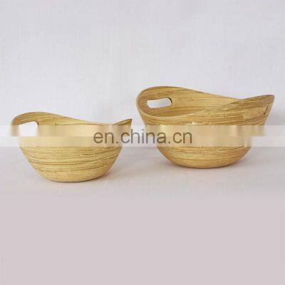 High Quality Large Set of 2 Natural Spun Bamboo Salad Bowl, Natural Handmade Serving Bowls Wholesale