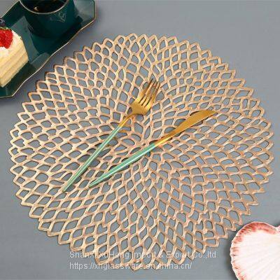 Fancy Modern Round Flower Pattern Non Slip Heat Resistant PVC Table Pads Bowl Hollow Place Mats