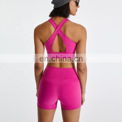 Custom Sexy Front Folding Sports Fitness Bras Women Shockproof Backless Crop Tops