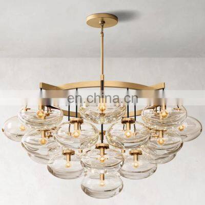 Modern round brass glass chandeliers pendant light hanging led lamp ball chandelier